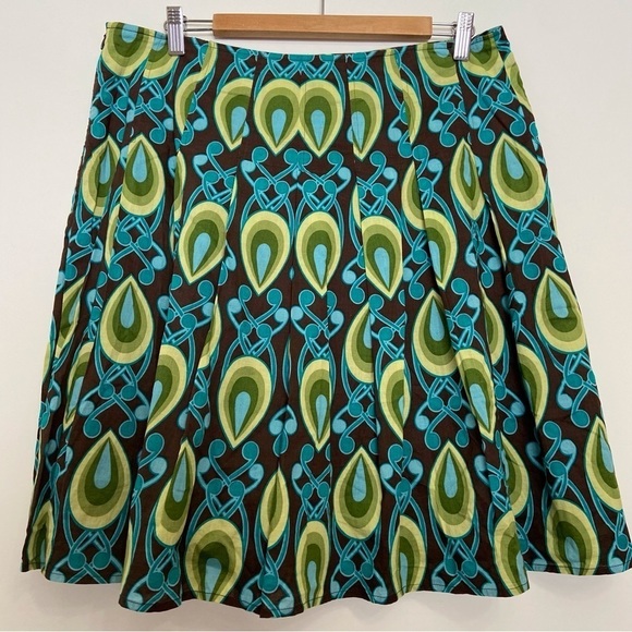 MASSIMO skirt pleated woven cotton tulip A line contemporary green blue size 12 - Picture 2 of 11